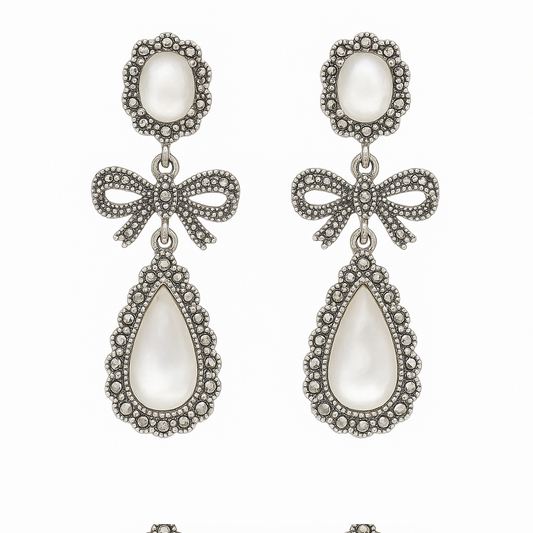 Pearl Bow Drop Earrings