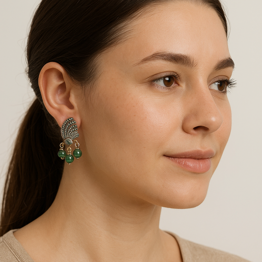 Green Bead Stud Earrings