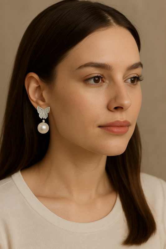 Butterfly Elegance Pearl Drop Earrings