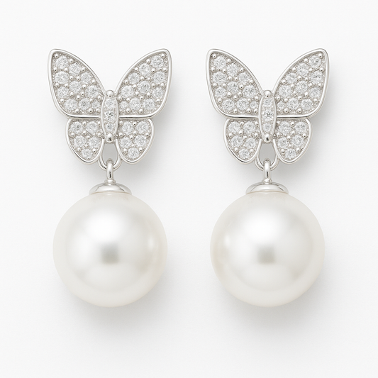 Butterfly Elegance Pearl Drop Earrings