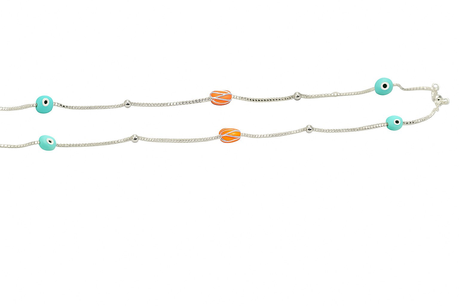 Evil Eye & Orange Bead Charm Anklet