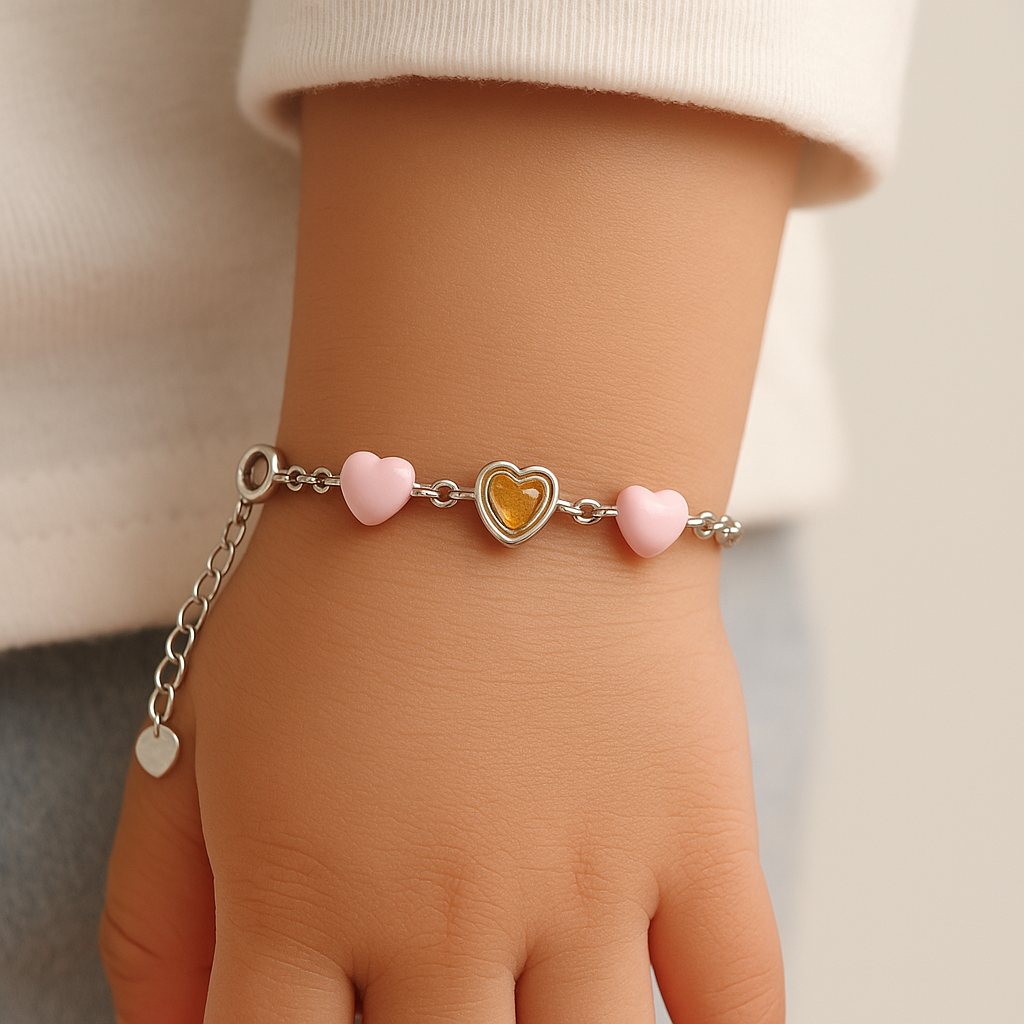 Heart Enamel Baby Bracelet | Yellow & Pink
