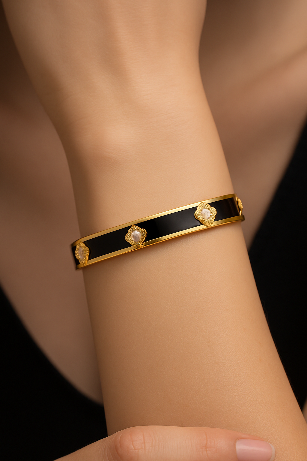 Gold Plated Noir Bloom Bangle