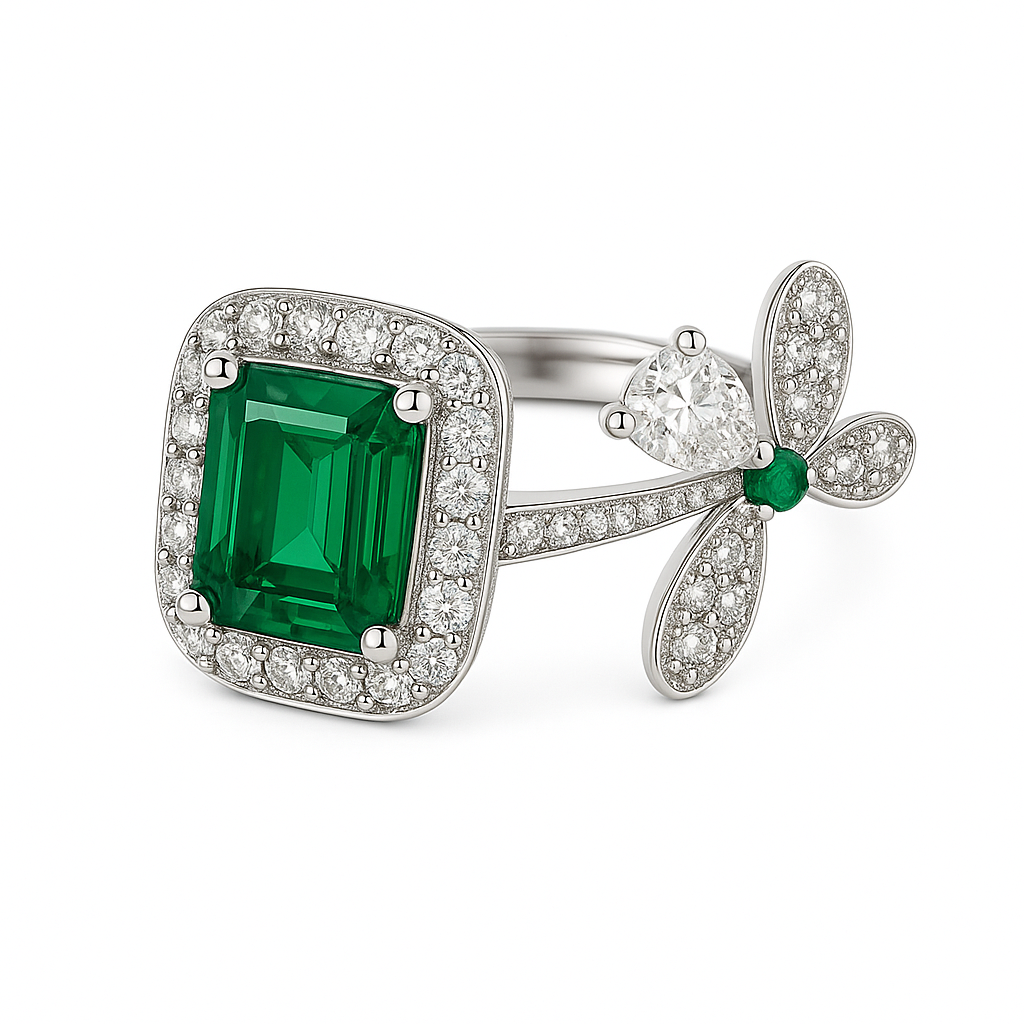 Emerald Flower Ring