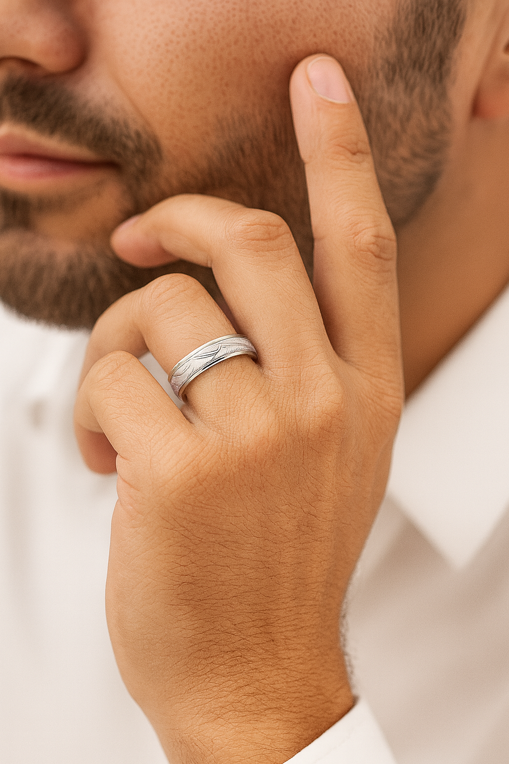 Silver Engraved Pattern Classic Band Ring | Timeless Unisex Design