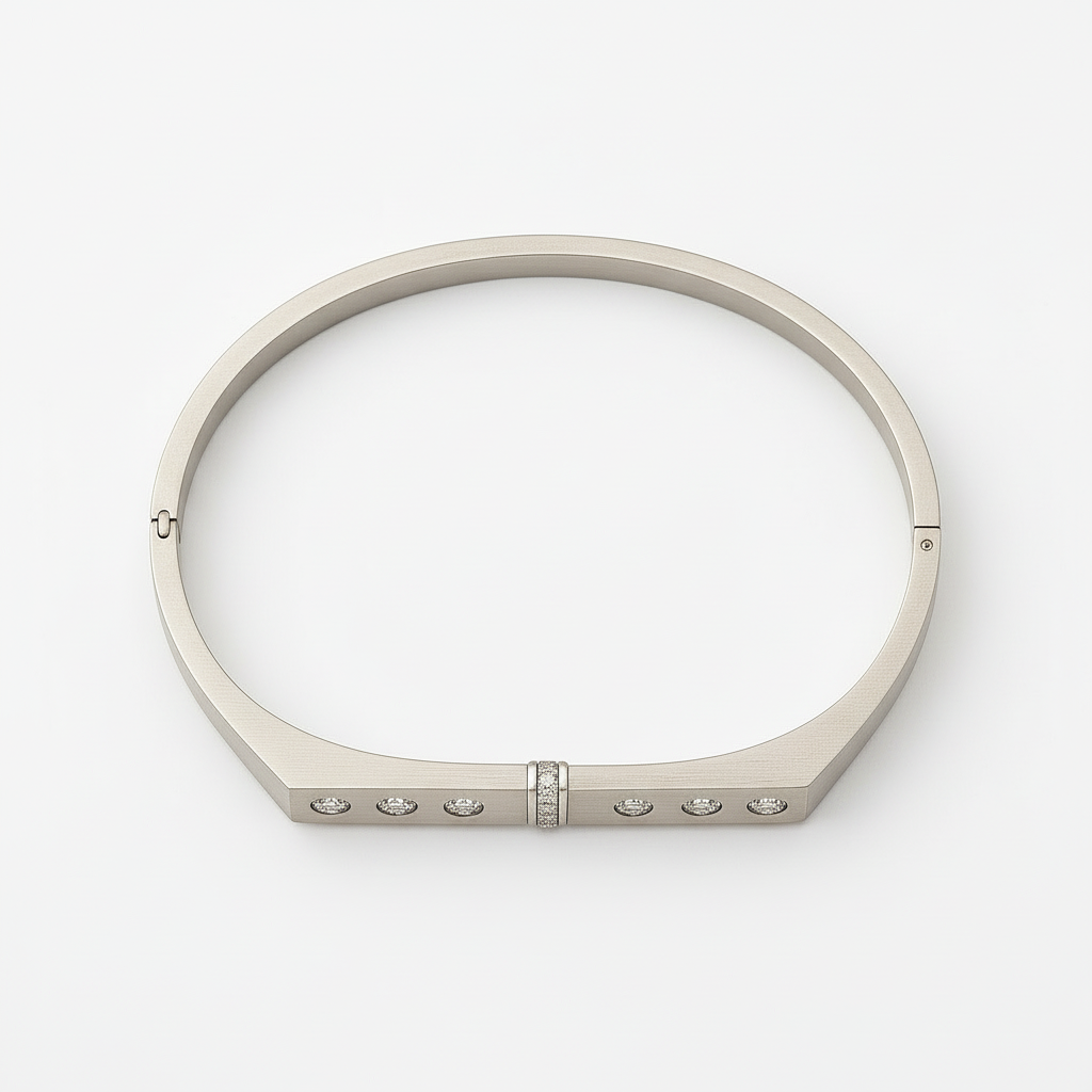 Diamond - Accented Geometric - Modern Hinged Designer Bracelet