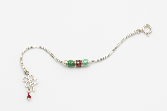 Sterling Silver 925  Clover Charm Anklet with Multicolour Beads