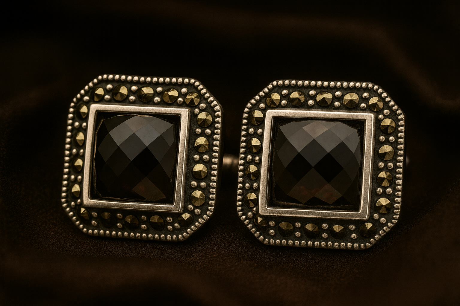 Vintage Cufflinks with Smoky Quartz & Marcasite Accents