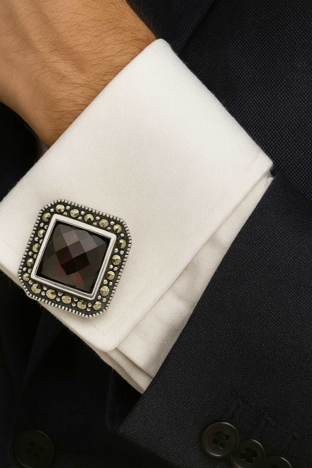 Vintage Cufflinks with Smoky Quartz & Marcasite Accents