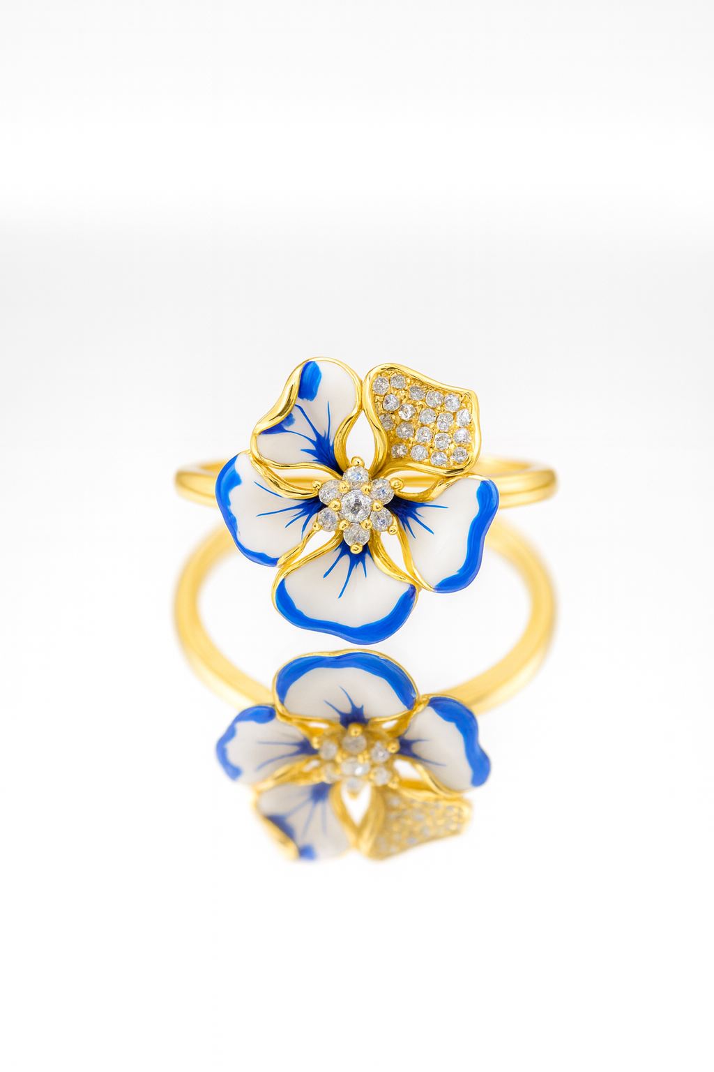 Blue Enamel Flower Ring