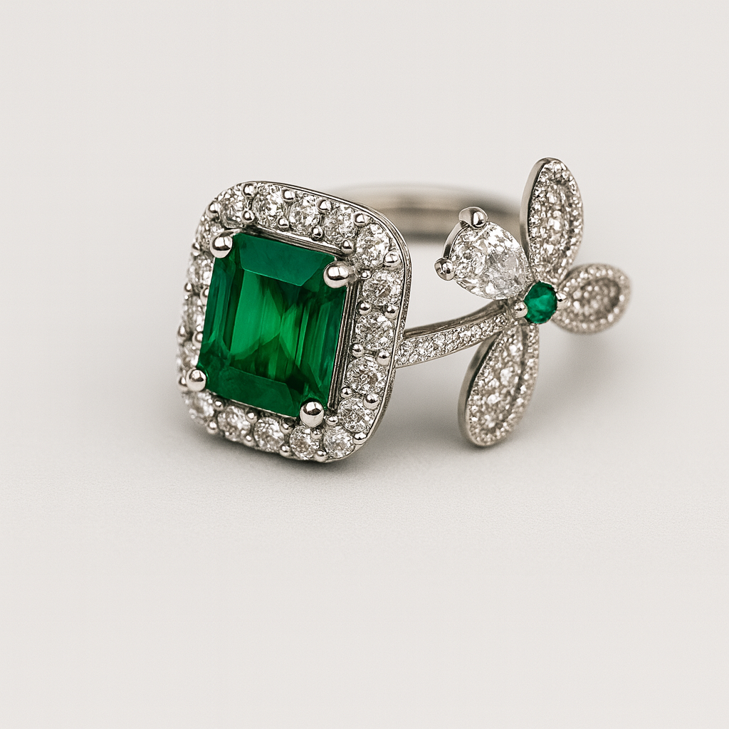 Emerald Flower Ring
