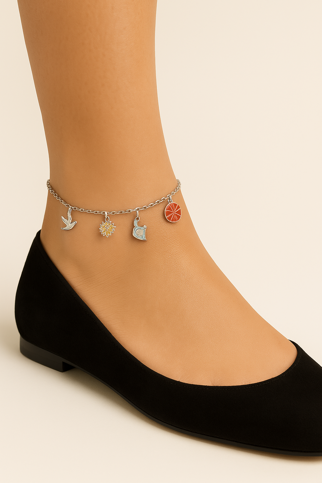 Colorful charm with sun, music & dolphin design Anklet