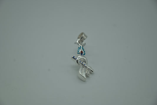 Sterling Silver Murli & Peacock Feather Pendant