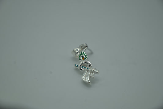 Sterling Silver Krishna Flute Pendant with Peacock Feather Enamel