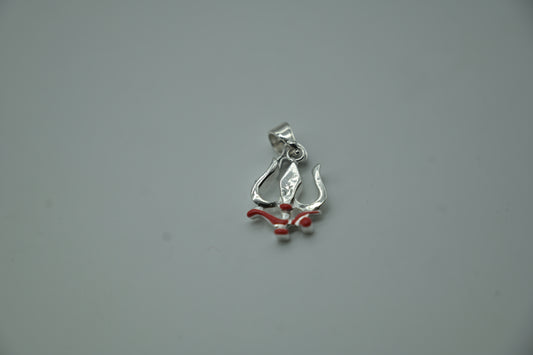 Sterling Silver Trishul Pendant with Red Accent