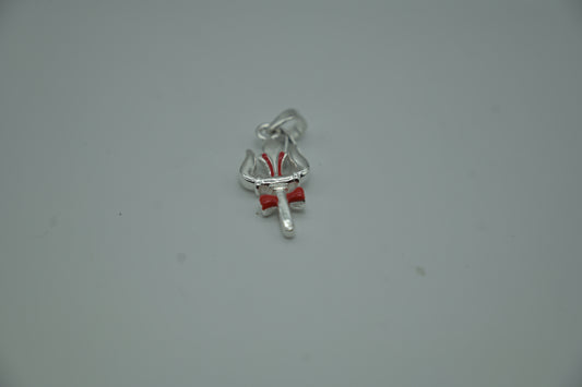 Sterling Silver Trishul Pendant with Red Enamel Detailing