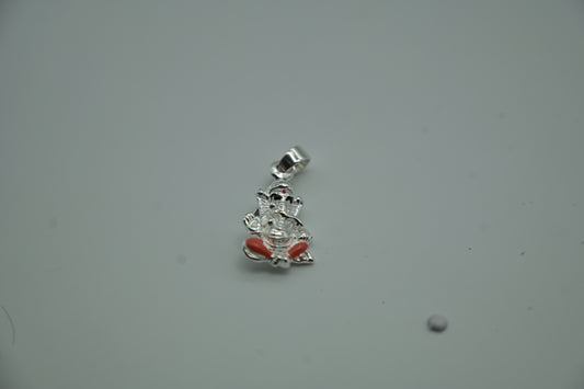 Sterling Silver Lord Ganesha Pendant with Orange Enamel Accents
