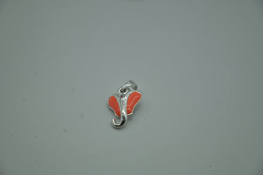 Silver Ganesha Head Pendant with Orange Enamel Accents