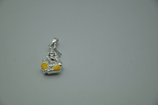 Sterling Silver Lord Ganesha Pendant with Yellow Enamel Accents