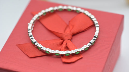 Sterling Silver Green Marquise Stone Bangle
