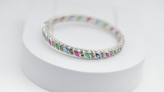 Sterling Silver Multi-Color Marquise Gemstone Bangle