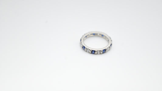 Sterling Silver Eternity Band | Blue Sapphire & White Zircon