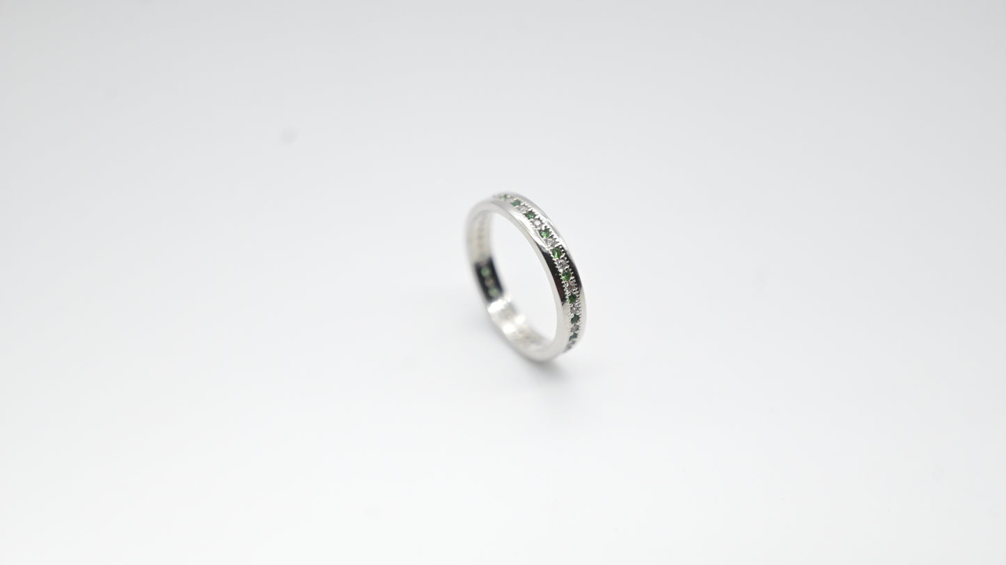Sterling Silver Eternity Band with Green CZ Accents