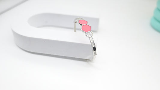 Sterling Silver Geometric Hexa Enamel & CZ Bracelet