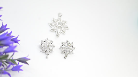 Sterling Silver Sunflower Sparkle Pendant & Earrings Set