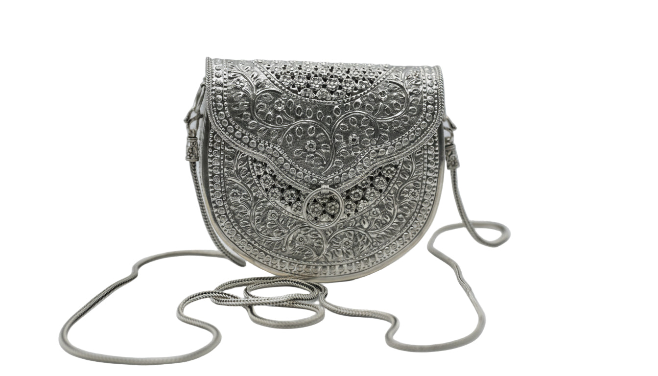 Sterling Silver Handcrafted Vintage Floral Engraved Clutch Bag