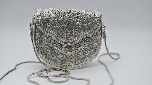 Sterling Silver Handcrafted Vintage Floral Engraved Clutch Bag
