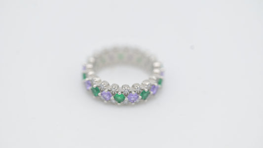 Sterling Silver Multicolor Eternity Band Ring