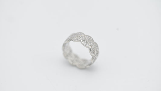 Sterling Silver Leaf Mesh Band Ring