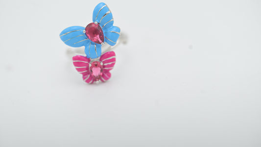 Sterling Silver Twin Butterfly Enamel Ring