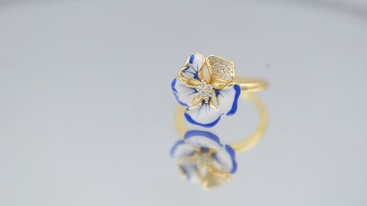 Sterling Silver Gold-Plated Enamel Flower Ring