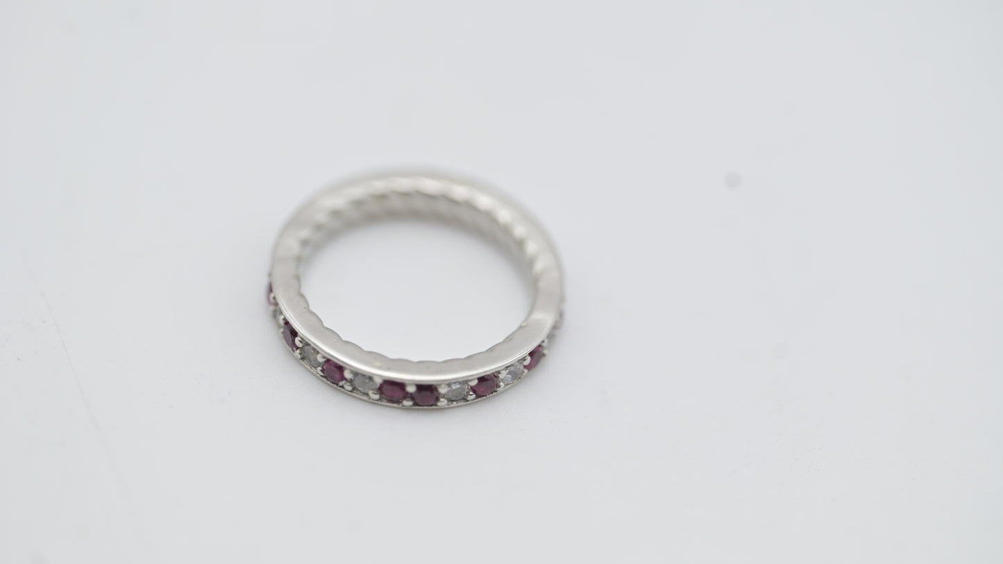 Silver Eternity Band with Ruby and Diamond-Cut CZ Stones