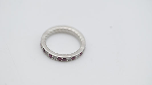 Silver Eternity Band with Ruby and Diamond-Cut CZ Stones