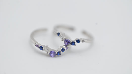 Sterling Silver Toe Rings with Purple & Blue Zircon Accents
