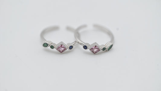 Sterling Silver Multicolor Gemstone Toe Rings