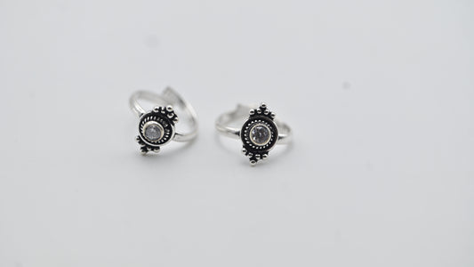 Sterling Silver Oxidised Floral Toe Rings