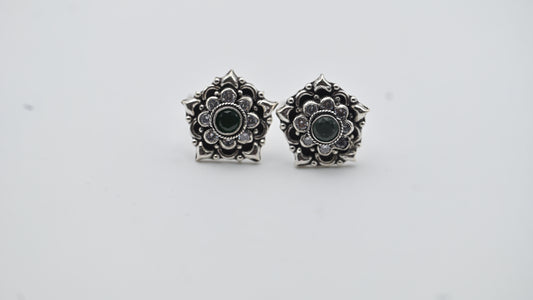 Sterling Silver Antique Floral Stud Earrings