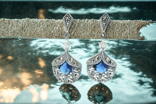 Blue Stone Fan Drop Earrings