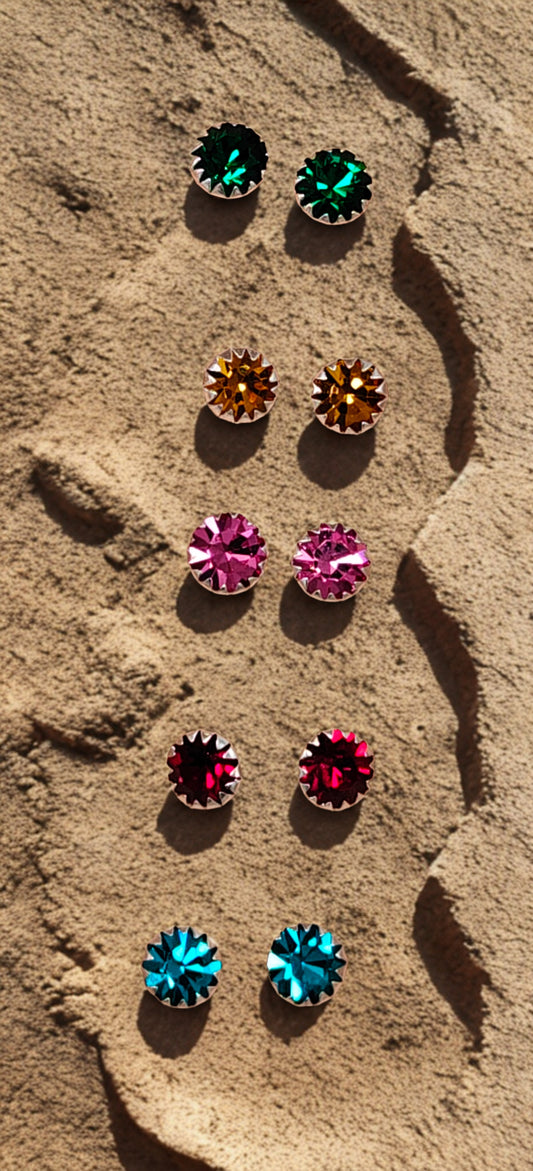 Colorful Crystal Stud Earrings Set