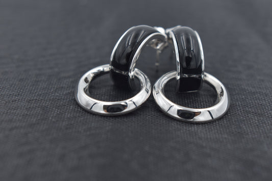 Elegant Black and Silver Hoop Earrings