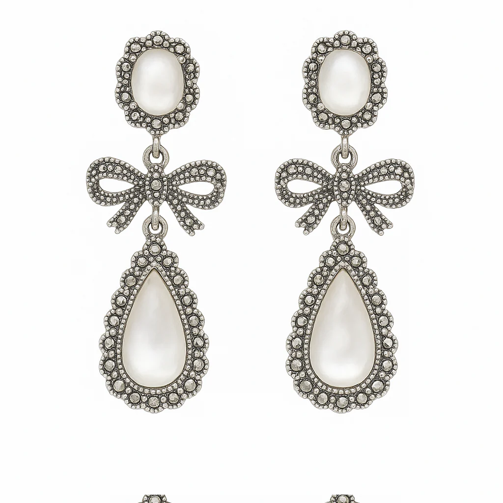 Vintage Marcasite Bow Drop Earrings