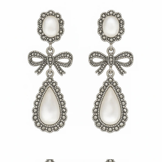 Vintage Marcasite Bow Drop Earrings