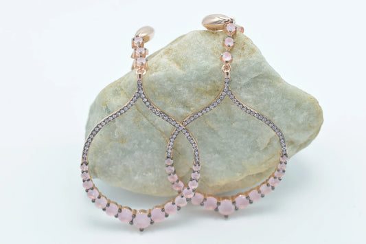 Rose Gold colored Pink Stone Hoop Danglers