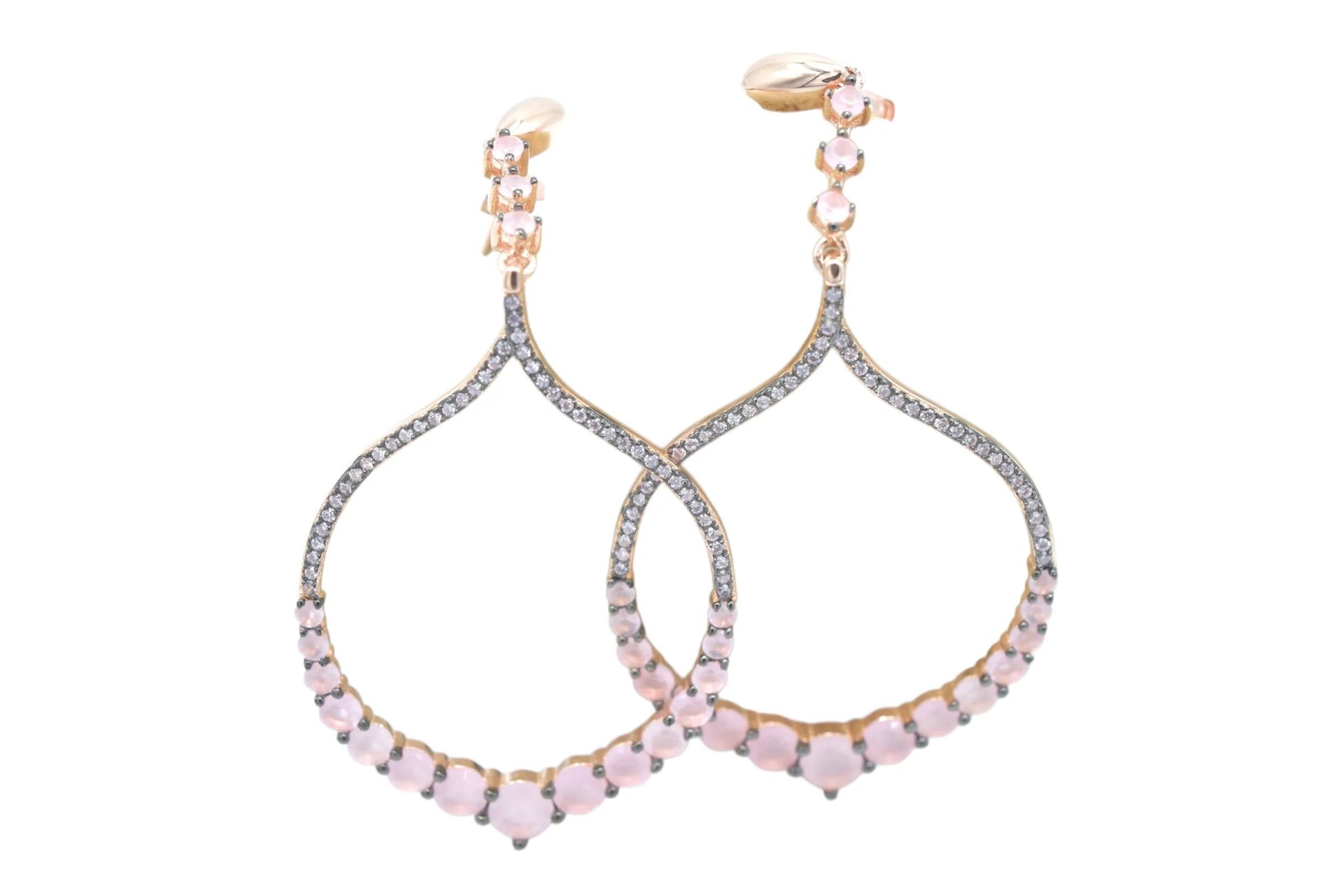 Rose Gold colored Pink Stone Hoop Danglers