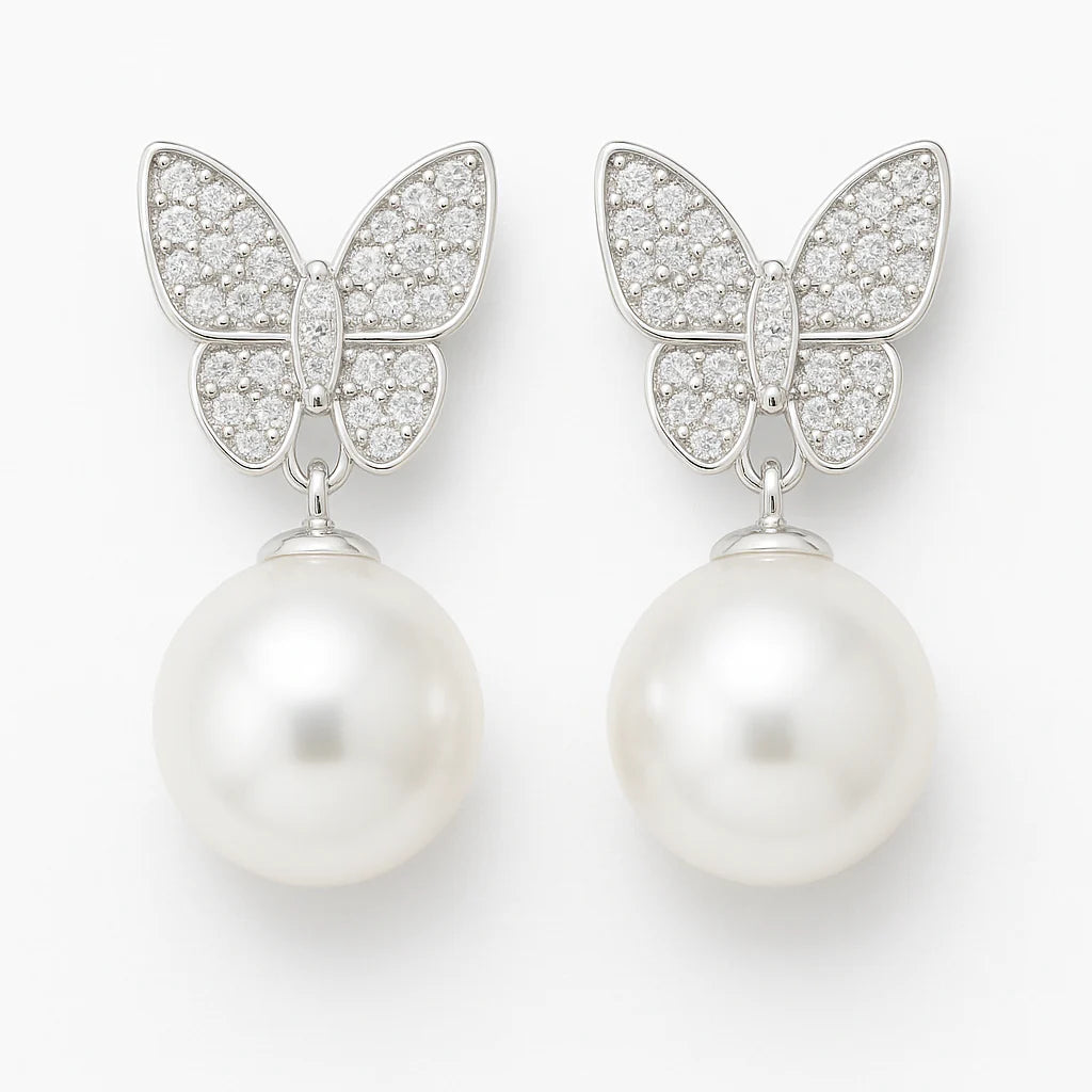 Butterfly Pearl Drop Earrings