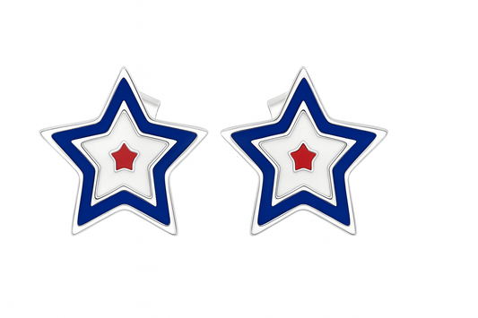 Kids Teenagers Blue White Star Stud Earrings